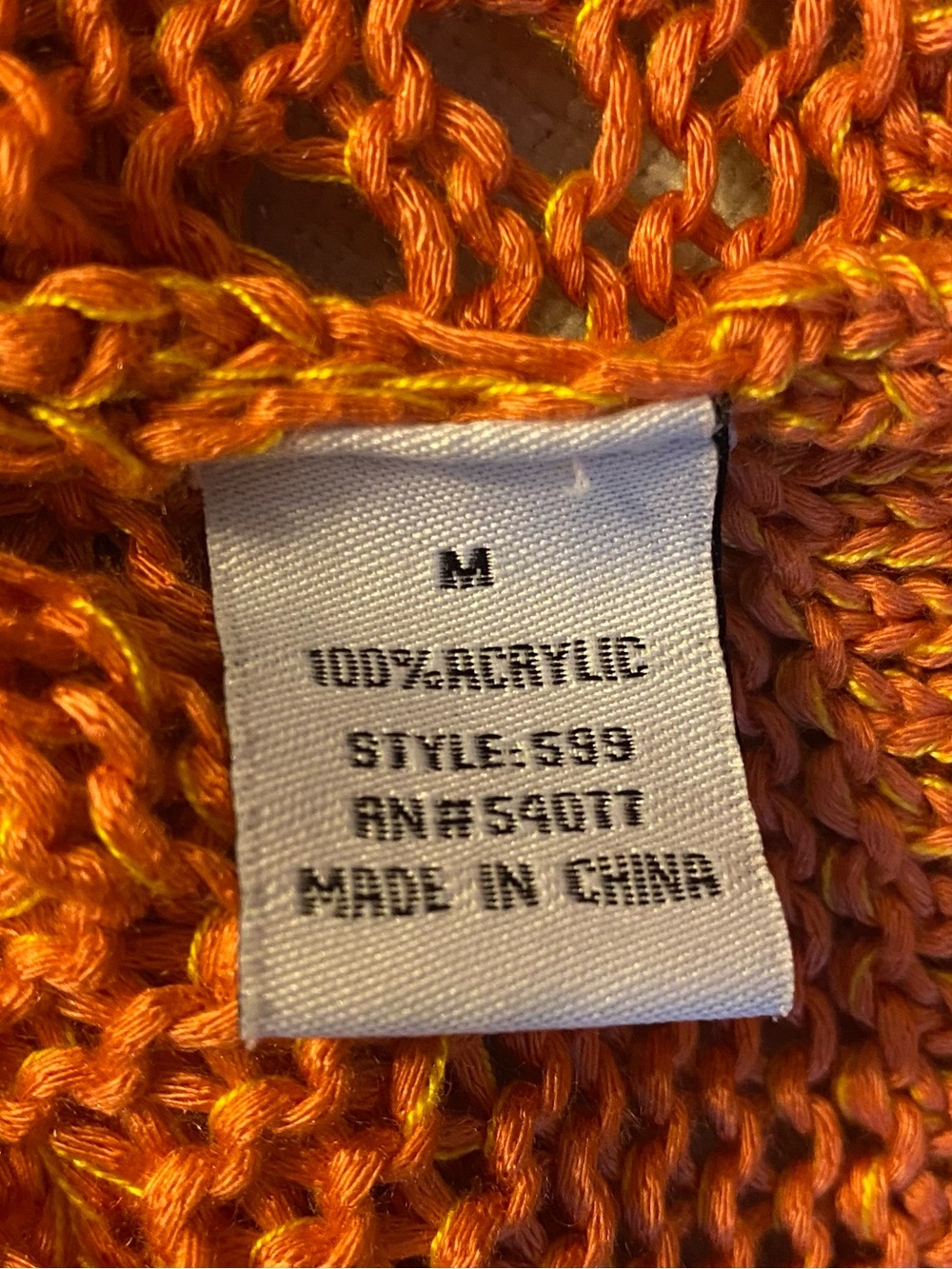 CAbi Vintage Rust Orange Open-Knit Women's Cardigan Bell Sleeves, Style 599 - Picture 4 of 4